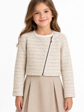 Cherokee Cream Tweed Asymmetrical Zip Jacket